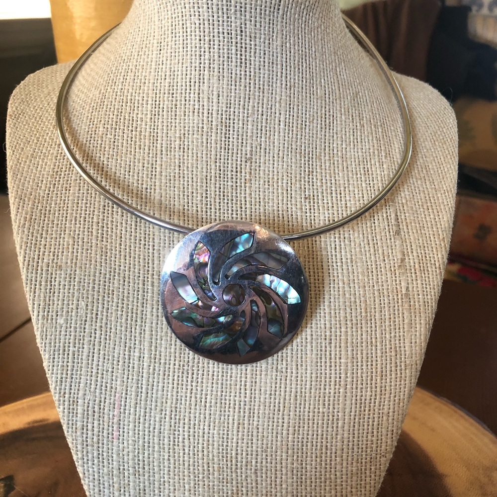 Artisan Crafted Mexican Abalone Pendant/Pin .925 Sterling Silver with Hallmarks